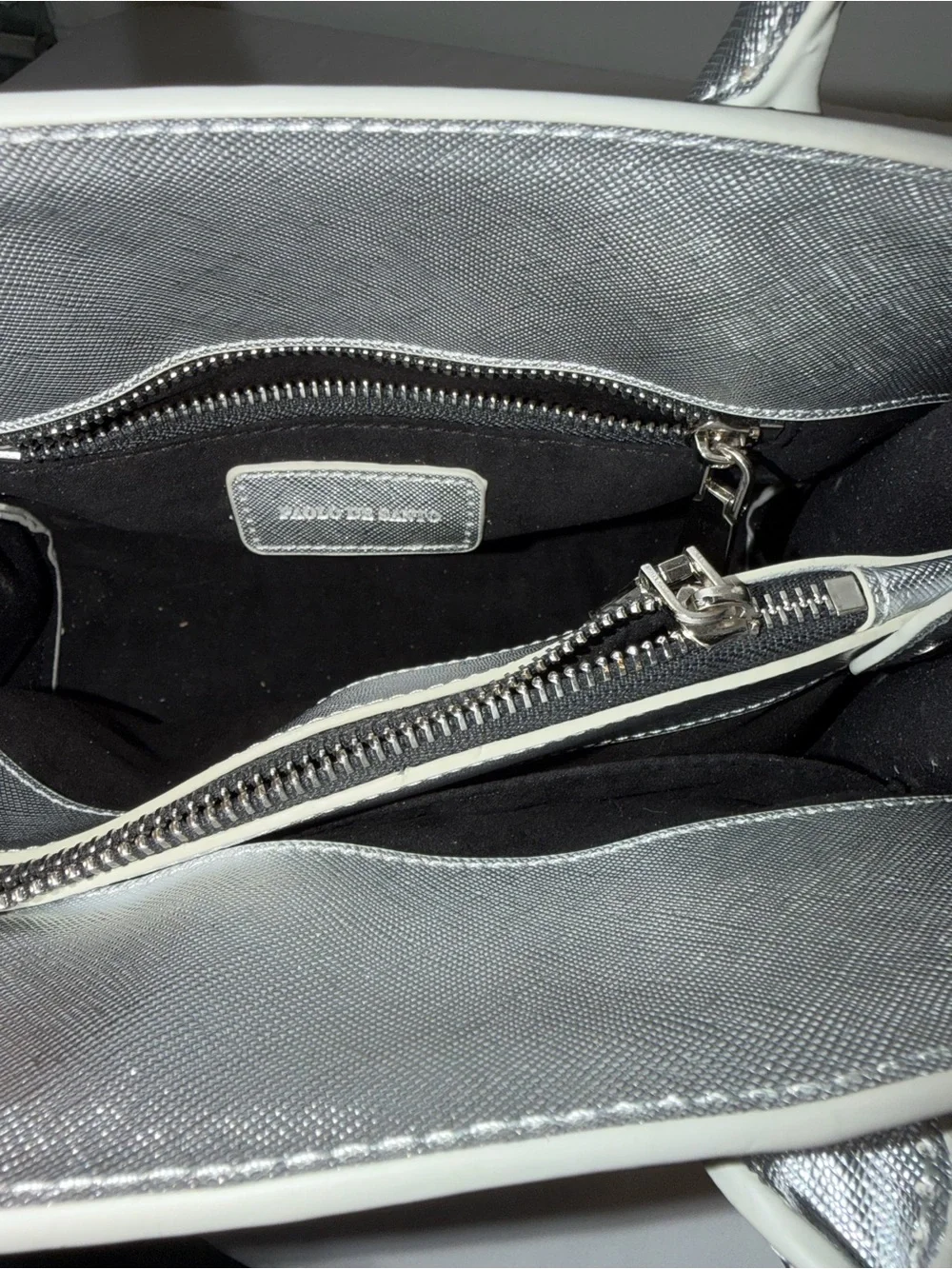 Paolo Metallic Silver Structured Satchel with Detachable Strap - Picture 3 of 4